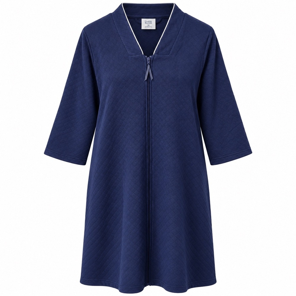 Croft & Barrow Women's 1X Navy Supersoft Zip Front Robe 3/4 Sleeve NWT